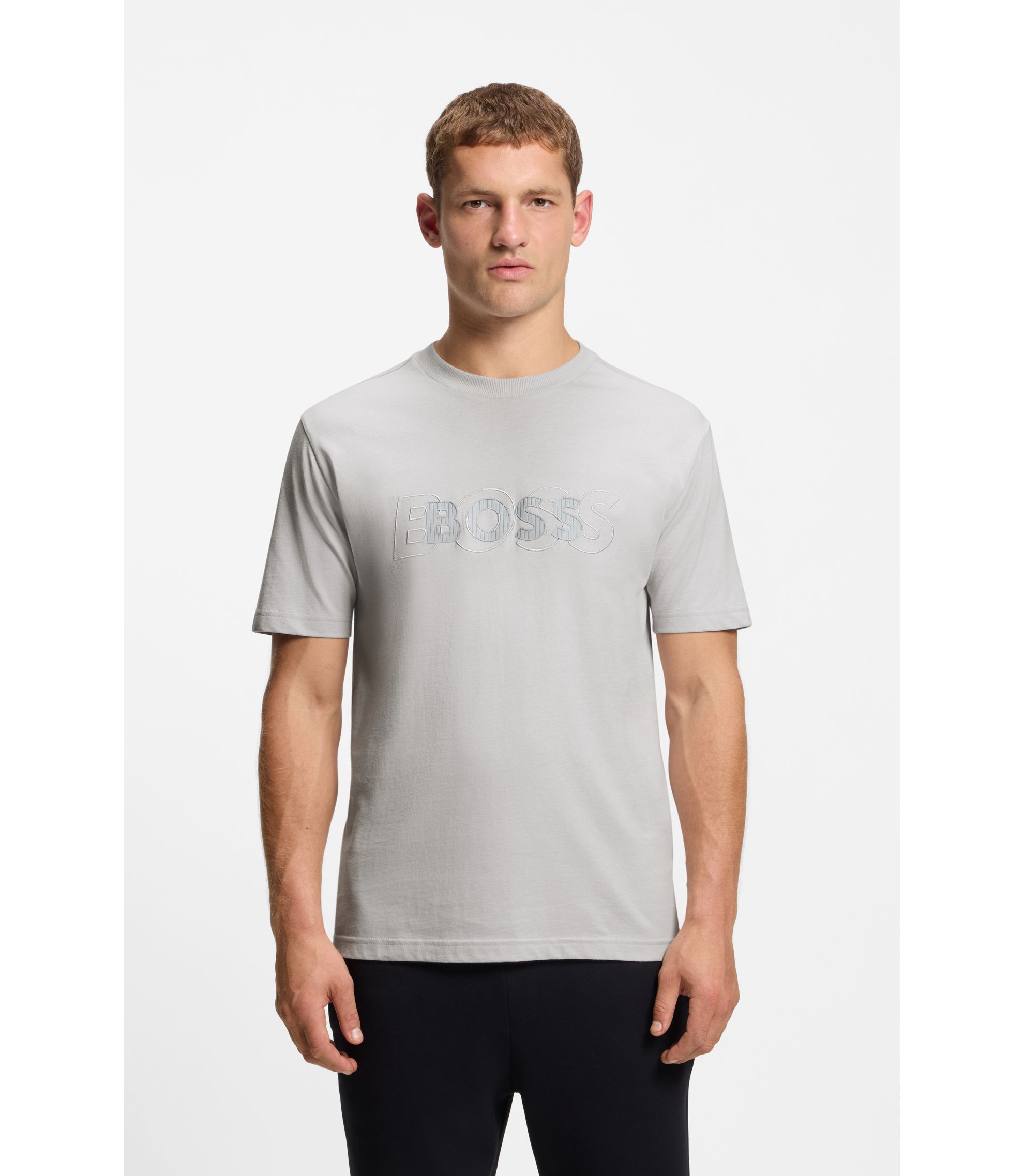 BOSS - Cotton-jersey T-shirt with double logo artwork