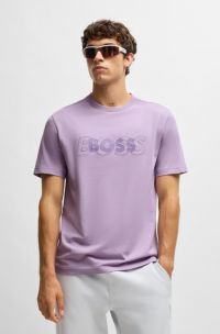 Cotton-jersey T-shirt with double logo artwork, Light Purple
