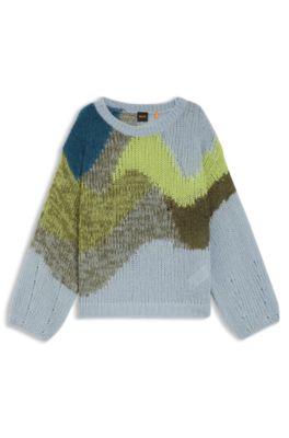 Knitted sweater with landscape-inspired pattern, Patterned