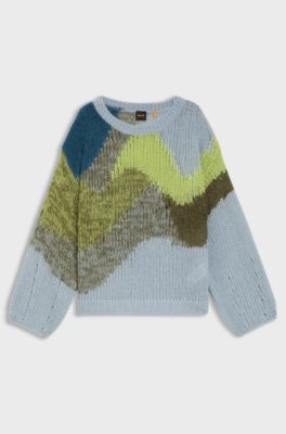 Knitted sweater with landscape-inspired pattern, Patterned