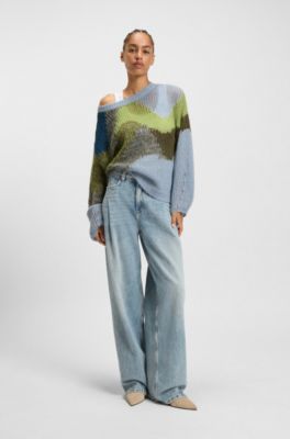 Knitted sweater with landscape-inspired pattern, Patterned