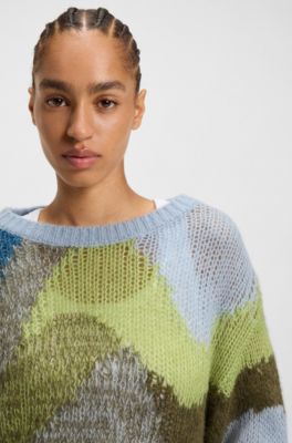 Knitted sweater with landscape-inspired pattern, Patterned