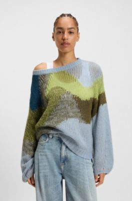 Knitted sweater with landscape-inspired pattern, Patterned