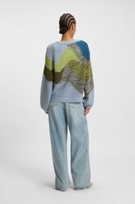 Knitted sweater with landscape-inspired pattern, Patterned
