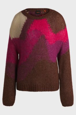Knitted sweater with landscape-inspired pattern, Patterned