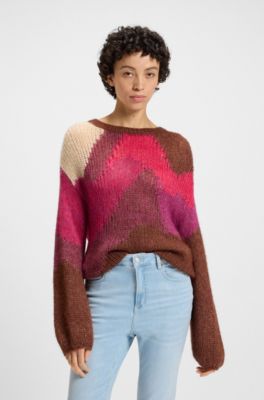 Knitted sweater with landscape-inspired pattern, Patterned