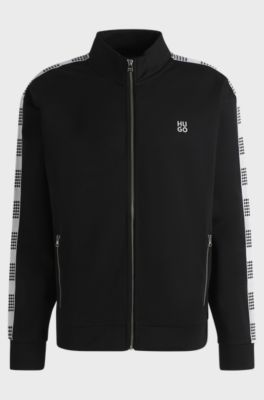 Cotton-blend sweatshirt with checked tape, Black