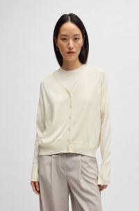 Relaxed-fit cardigan in wool, silk and cashmere, Natural