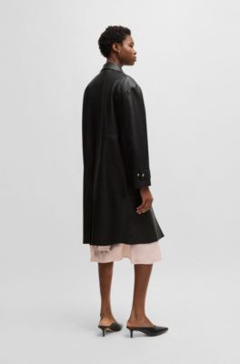 Leather jacket with silver-tone trims, Black