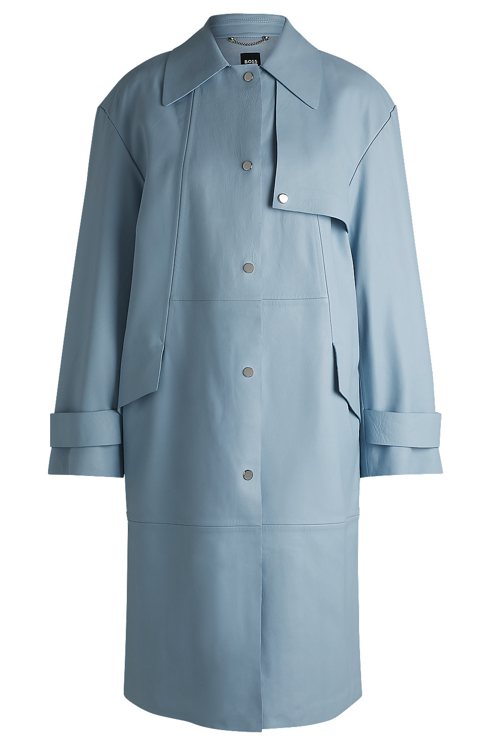 BOSS - Leather trench coat with silver-tone trims - Light Blue BOSS - Leather trench coat with silver-tone trims - Light Blue