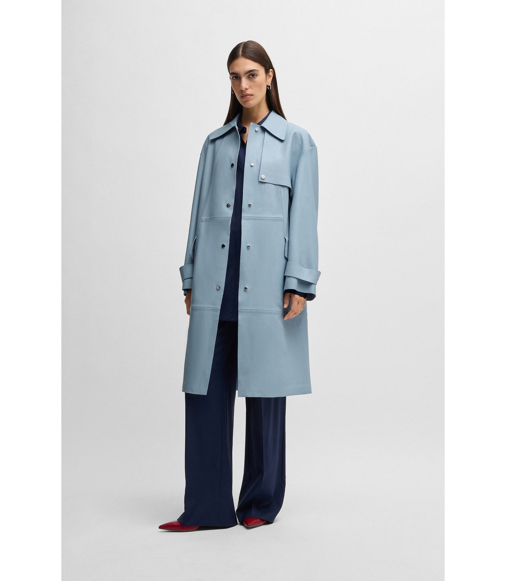 BOSS - Leather trench coat with silver-tone trims - Light Blue BOSS - Leather trench coat with silver-tone trims - Light Blue