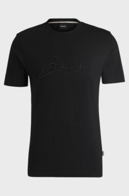 Cotton-jersey regular-fit T-shirt with script logo, Black