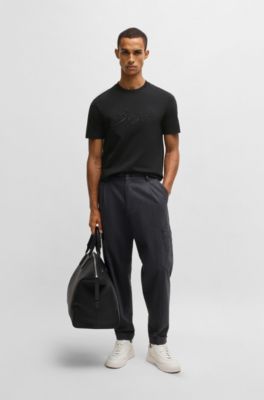 Cotton-jersey regular-fit T-shirt with script logo, Black