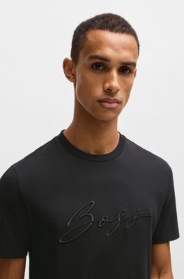 Cotton-jersey regular-fit T-shirt with script logo, Black