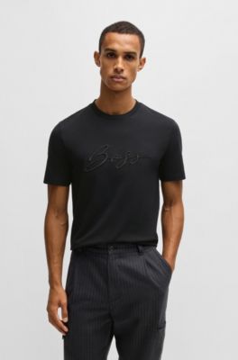 Cotton-jersey regular-fit T-shirt with script logo, Black