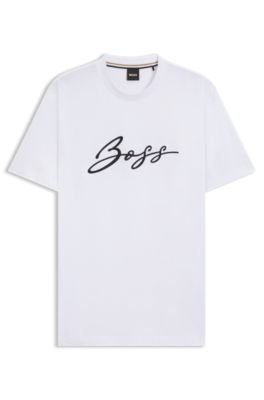 Cotton-jersey regular-fit T-shirt with script logo, White