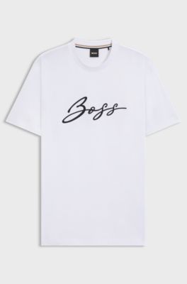 Cotton-jersey regular-fit T-shirt with script logo, White