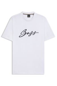 Cotton-jersey regular-fit T-shirt with script logo, White