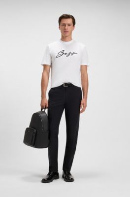 Cotton-jersey regular-fit T-shirt with script logo, White