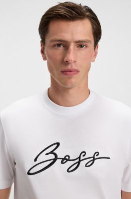 Cotton-jersey regular-fit T-shirt with script logo, White