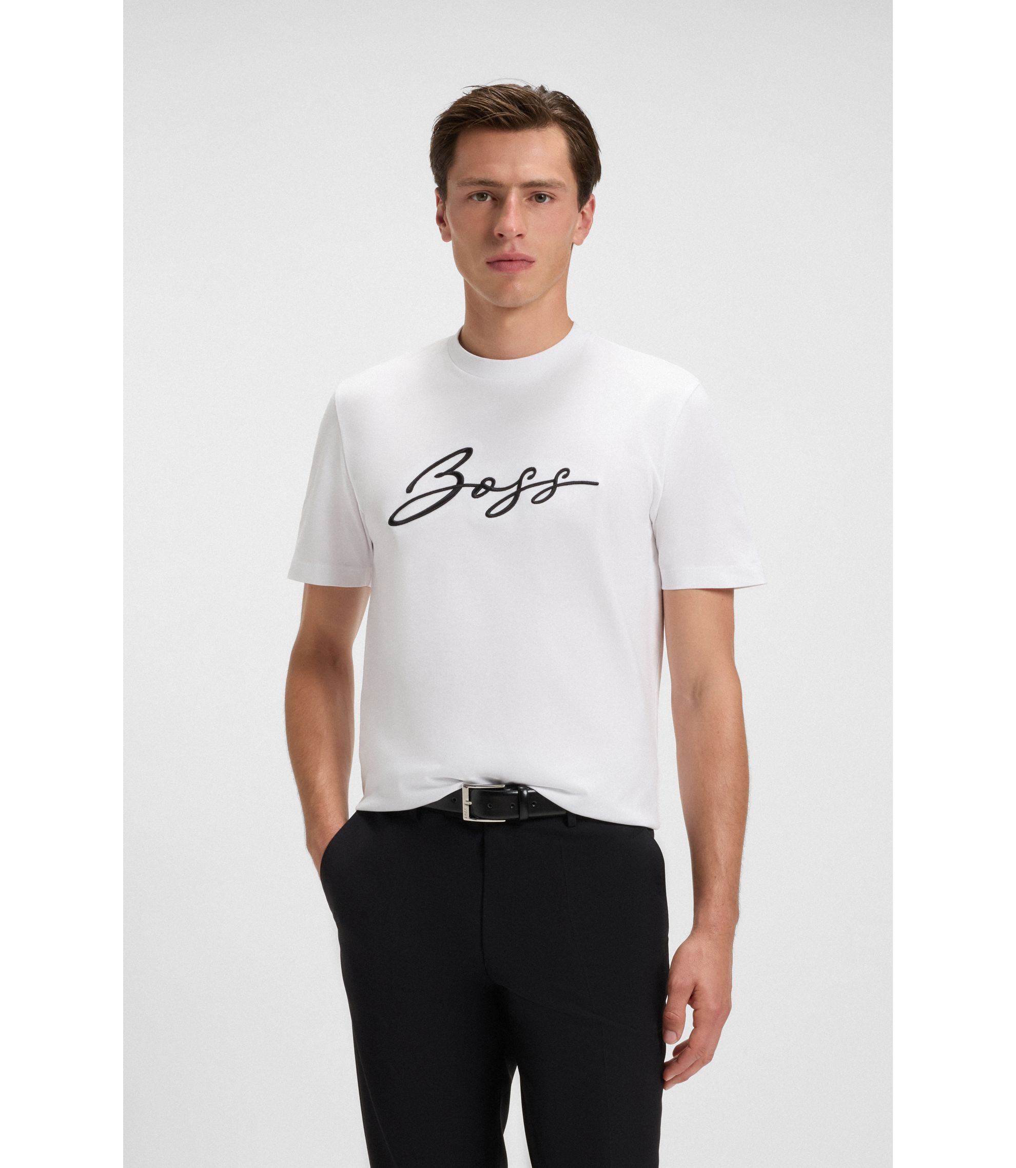 BOSS - Cotton-jersey regular-fit T-shirt with script logo - White
