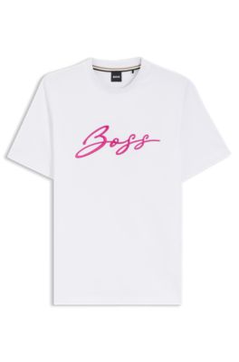 Cotton-jersey regular-fit T-shirt with script logo, White