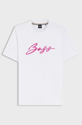 Cotton-jersey regular-fit T-shirt with script logo, White