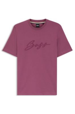 Cotton-jersey regular-fit T-shirt with script logo, Purple