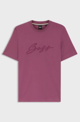 Cotton-jersey regular-fit T-shirt with script logo, Purple