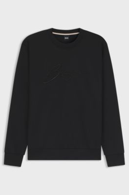 Cotton-terry relaxed-fit sweatshirt with script logo, Black