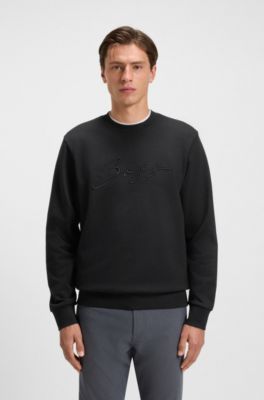 Cotton-terry relaxed-fit sweatshirt with script logo, Black