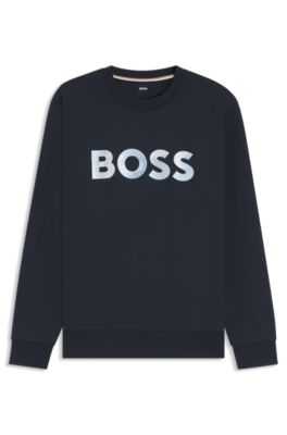 Cotton-terry relaxed-fit sweatshirt with script logo, Dark Blue