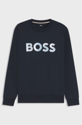 Cotton-terry relaxed-fit sweatshirt with script logo, Dark Blue