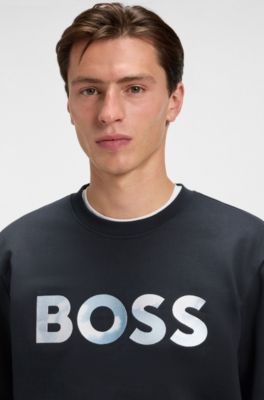 Cotton-terry relaxed-fit sweatshirt with script logo, Dark Blue