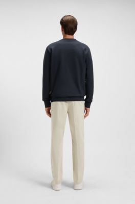 Cotton-terry relaxed-fit sweatshirt with script logo, Dark Blue