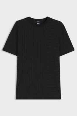 Mercerised-cotton T-shirt with mixed stripes, Black