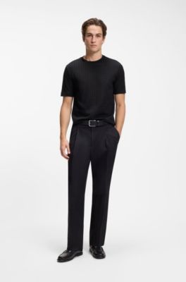 Mercerised-cotton T-shirt with mixed stripes, Black