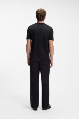 Mercerised-cotton T-shirt with mixed stripes, Black