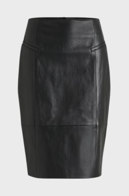 Pencil skirt in lustrous leather, Black