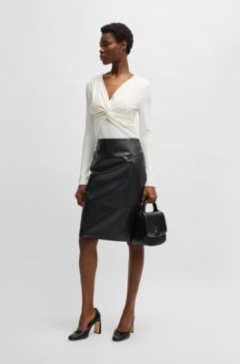 Pencil skirt in lustrous leather, Black