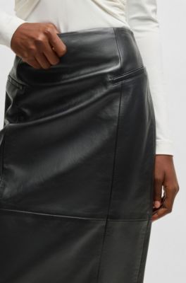 Pencil skirt in lustrous leather, Black