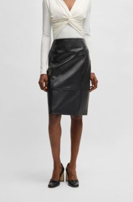 Pencil skirt in lustrous leather, Black