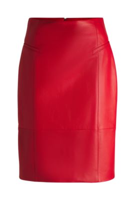 Pencil skirt in lustrous leather, Red