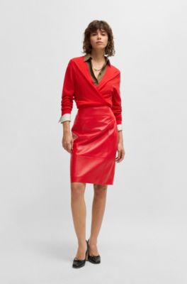 Pencil skirt in lustrous leather, Red