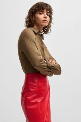 Pencil skirt in lustrous leather, Red
