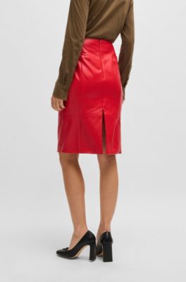Pencil skirt in lustrous leather, Red