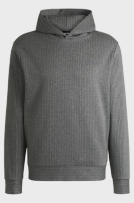 Regular-fit hoodie in a pinstripe cotton blend, Grey