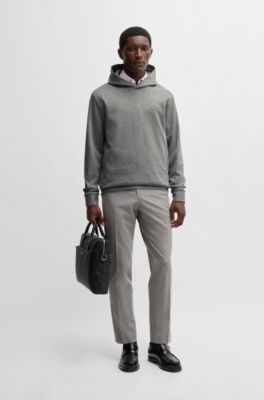 Regular-fit hoodie in a pinstripe cotton blend, Grey