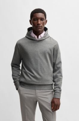 Regular-fit hoodie in a pinstripe cotton blend, Grey