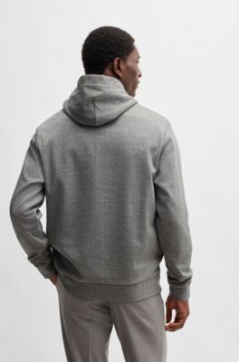 Regular-fit hoodie in a pinstripe cotton blend, Grey